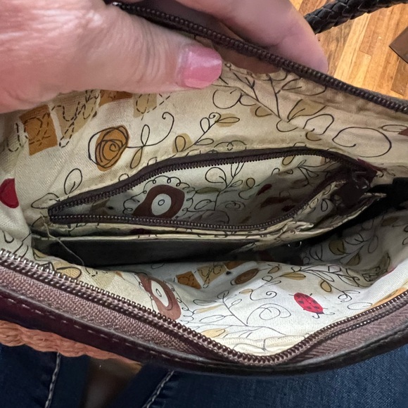 Vintage Brighton Natural Woven Straw Hand Bag Leather Trim Purse Heart Logo - Picture 7 of 7